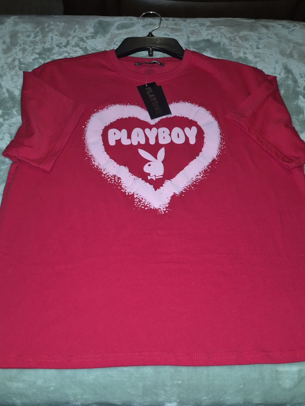 PLAYBOY Pink Heart Logo Short Sleeve Tee Ptp 22"